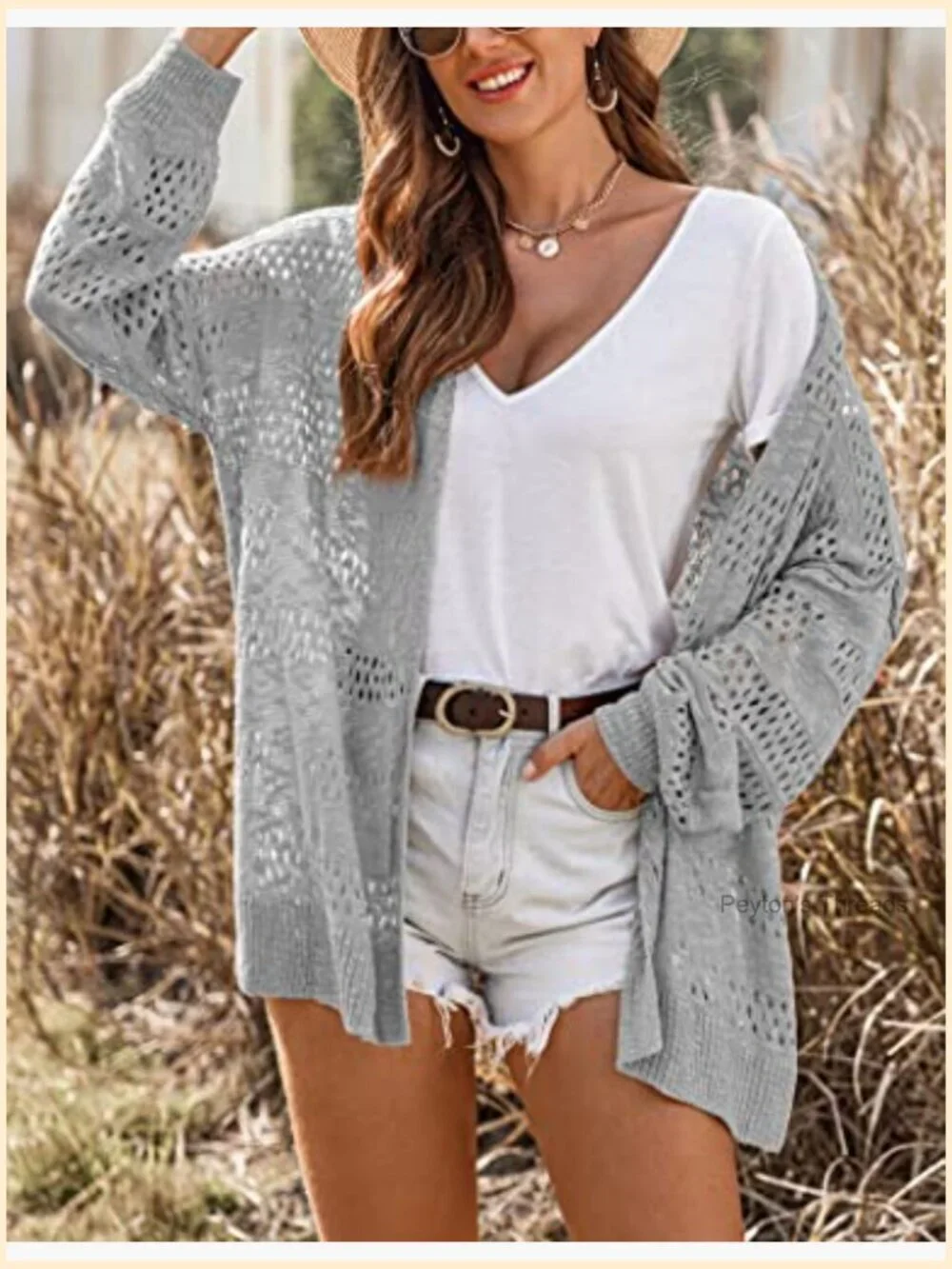 Lightweight Crochet Cardigan Long Sleeve Open Front Knit Oversized